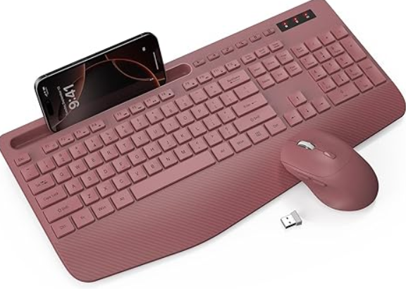 Wireless Keyboard and Mouse Combo - Full-Sized Ergonomic Keyboard with Wrist Rest