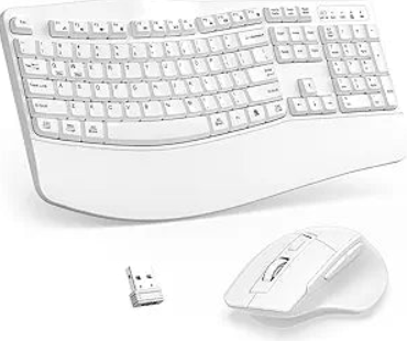 Wireless Keyboard and Mouse Combo, 2.4G Full Size Wave Keys Ergonomic Keyboard