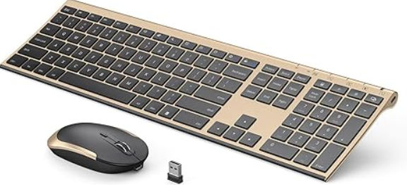 Wireless Keyboard and Mouse, Vssoplor 2.4GHz Rechargeable Compact Quiet Full-Size Keyboard